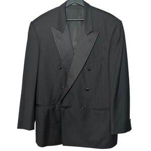 Ermenegildo Zegna Mens 54 Black Wool Tuxedo Jacket Peak Lapel Double Breasted‎
